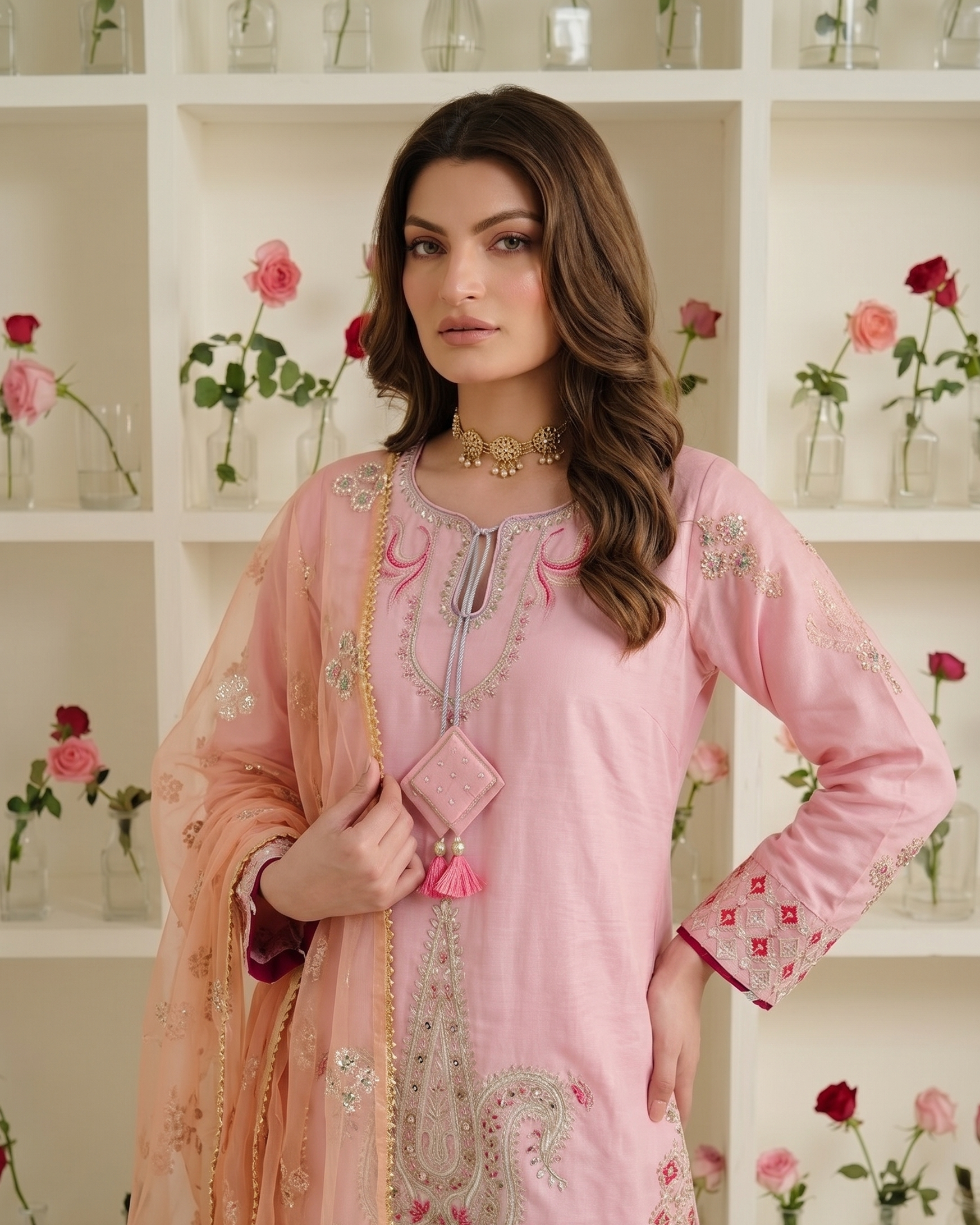 Pakistani Designer Pink Lawn Suit Online in KSA Riyadh Saudi Arabia Oman Bahrain Qatar