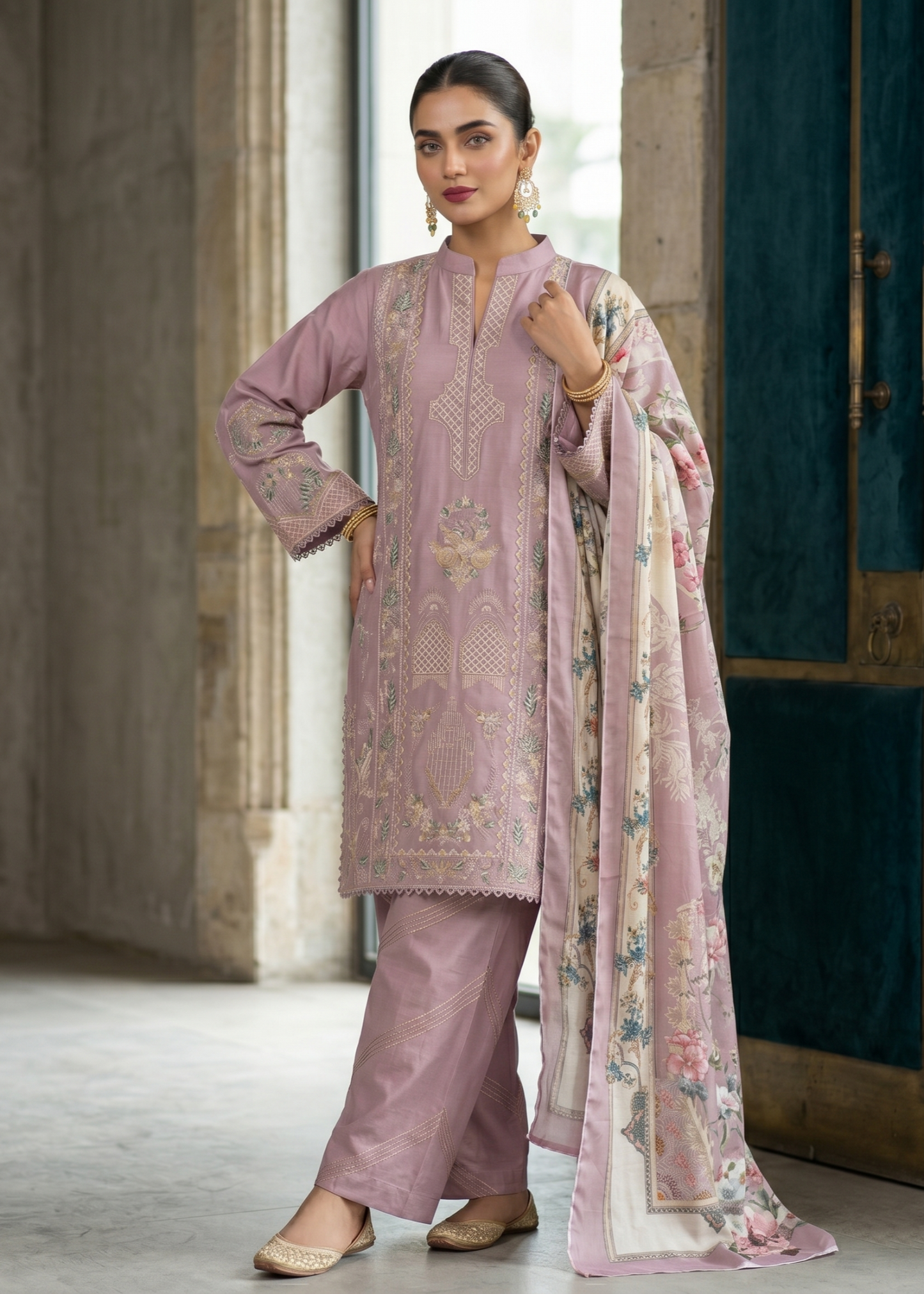 Pakistani Designer Pink Lawn Suit Online in KSA Riyadh Saudi Arabia Oman Bahrain Qatar