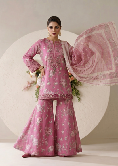 Pakistani Designer Pink Lawn Suit Online in KSA Riyadh Saudi Arabia Oman Bahrain Qatar