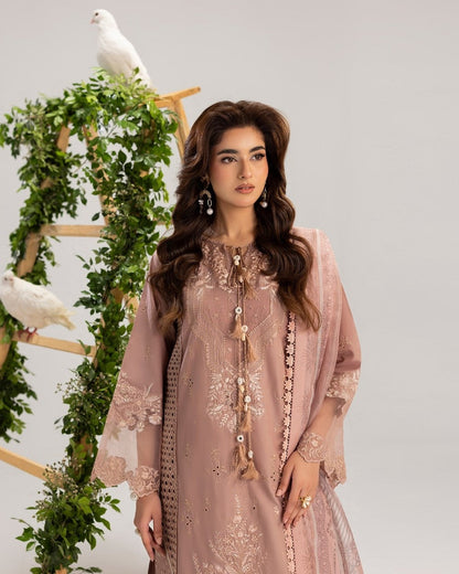 Pakistani Designer Pink Lawn Suit with Khadi Net Dupatta Online in KSA Riyadh Saudi Arabia Oman Bahrain Qatar