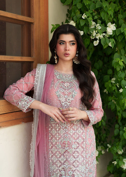 Pakistani Designer Pink Net Sharara Gharara Online in KSA Riyadh Saudi Arabia Oman Bahrain Qatar