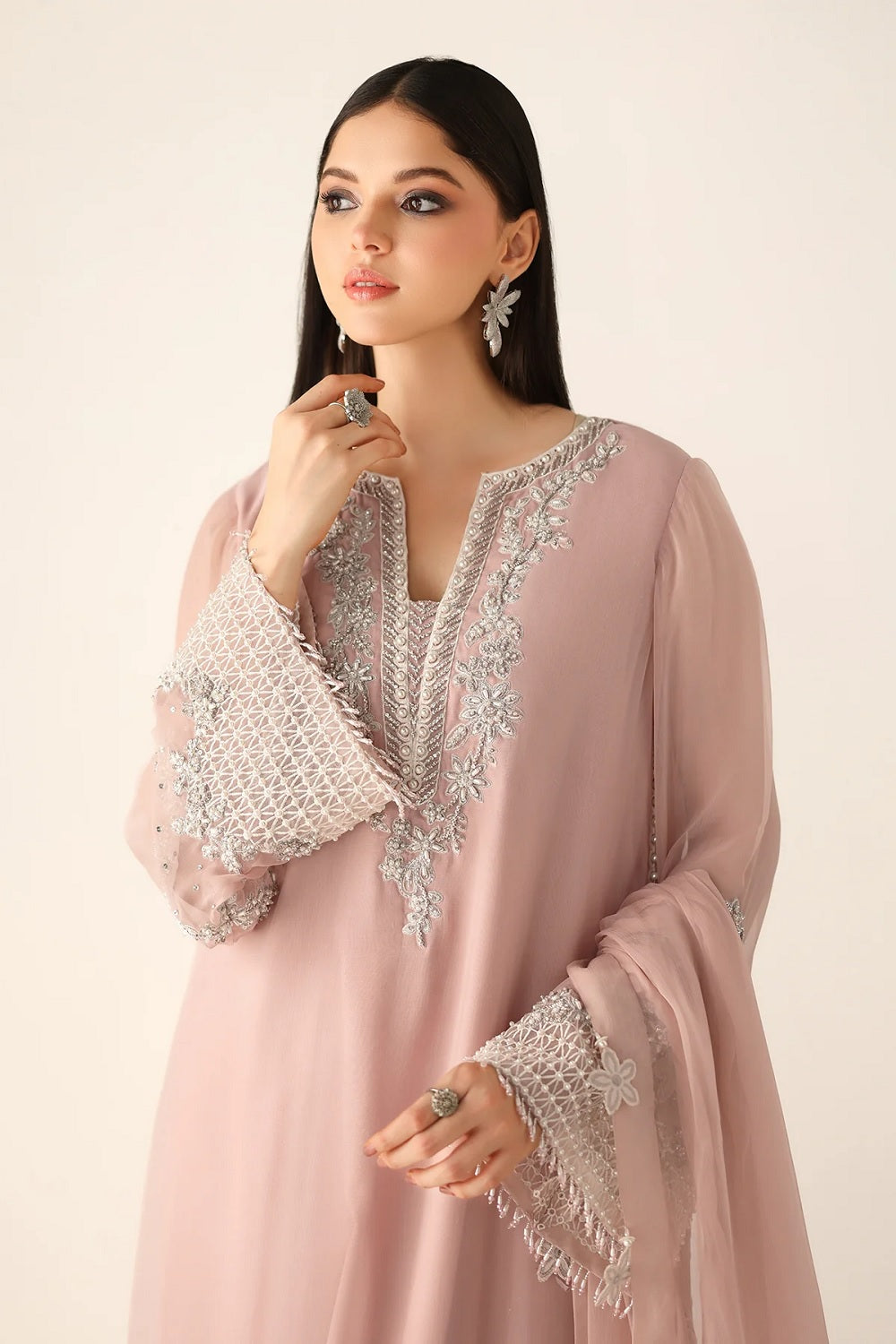 Pakistani Designer Pink Orange Chiffon Salwar Kameez Online in KSA Riyadh Saudi Arabia Oman Bahrain Qatar