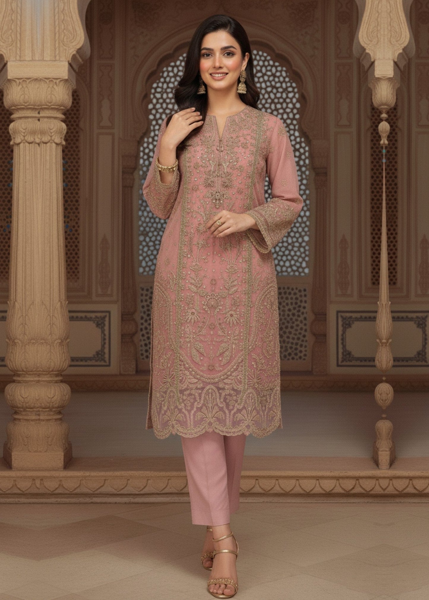 Pakistani Designer Pink Organza Salwar Kameez Online in KSA Riyadh Saudi Arabia Oman Bahrain Qatar