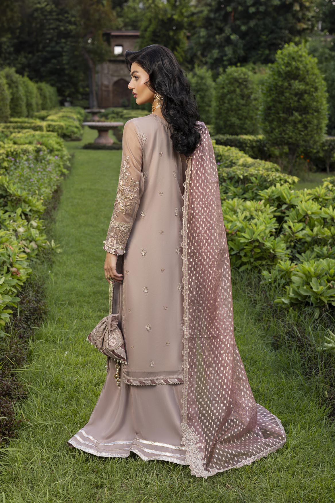 Pakistani Designer Pink Organza Sharara Gharara Online in KSA Riyadh Saudi Arabia Oman Bahrain Qatar