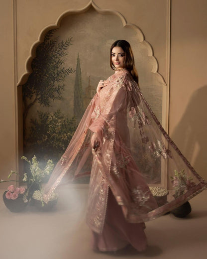 Pakistani Designer Pink Raw Silk Sharara Gharara Online in KSA Riyadh Saudi Arabia Oman Bahrain Qatar