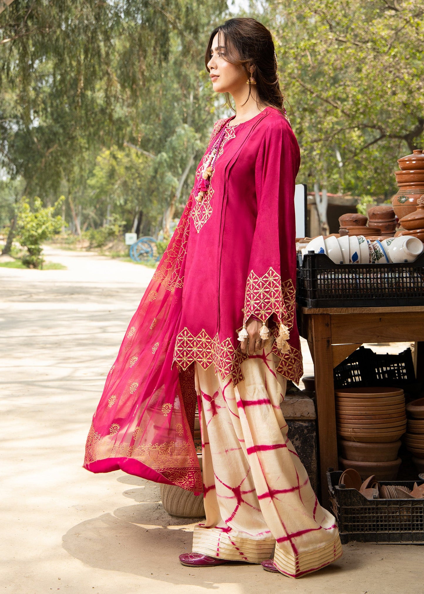 Pakistani Designer Pink Viscose Embroidered Salwar Kameez Online in KSA Riyadh Saudi Arabia Oman Bahrain Qatar