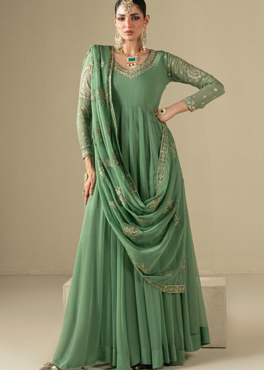 Pakistani Designer Pistachio Chiffon Salwar Kameez Online in KSA Riyadh Saudi Arabia Oman Bahrain Qatar