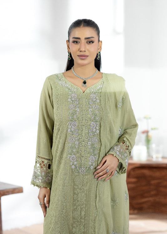 Pakistani Designer Pistachio Chiffon Salwar Kameez Online in KSA Riyadh Saudi Arabia Oman Bahrain Qatar
