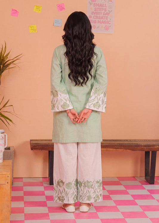 Pakistani Designer Pistachio Cotton Salwar Kameez Online in KSA Riyadh Saudi Arabia Oman Bahrain Qatar