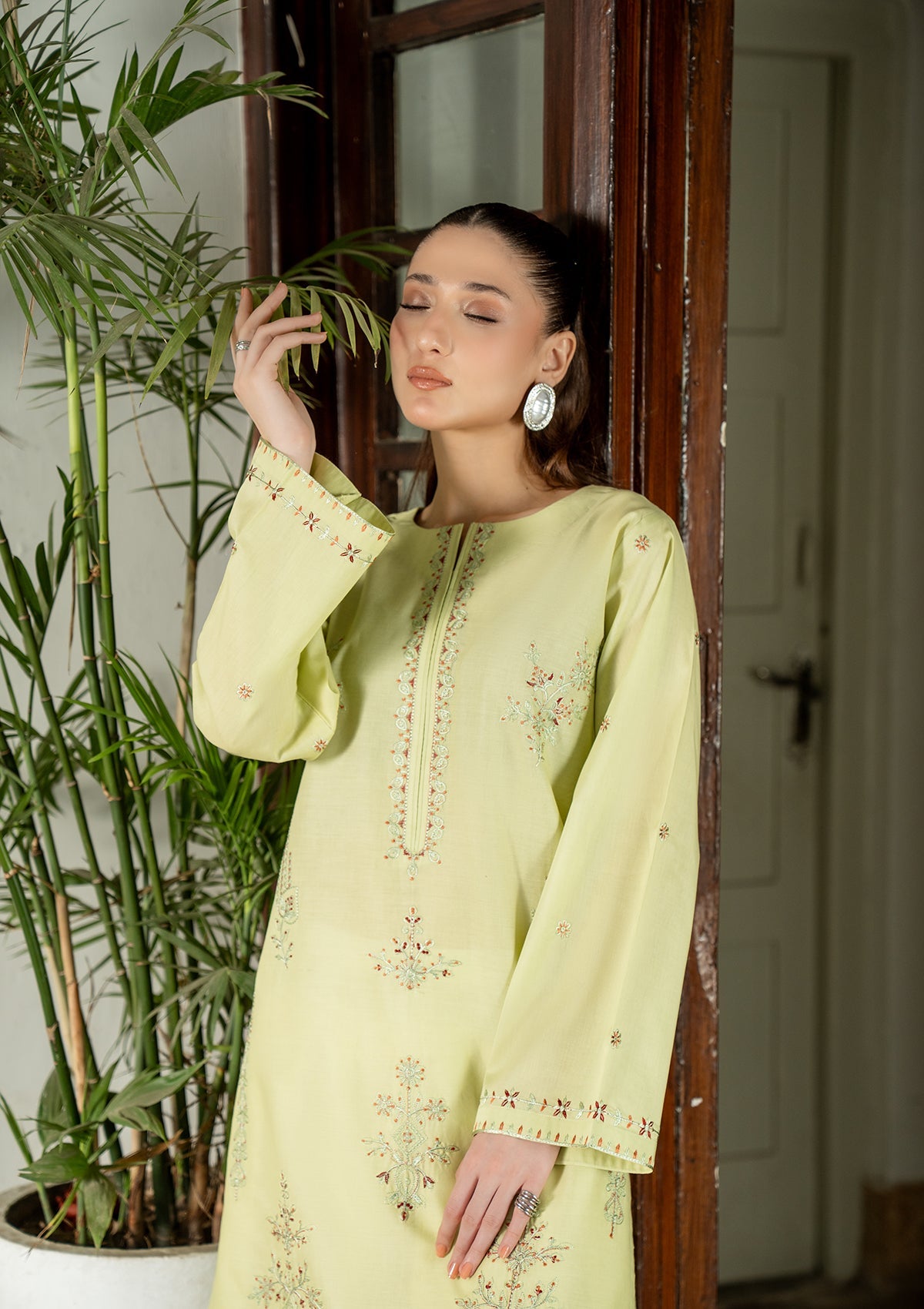 Pakistani Designer Pistachio Cotton Salwar Suit Online in KSA Riyadh Saudi Arabia Oman Bahrain Qatar