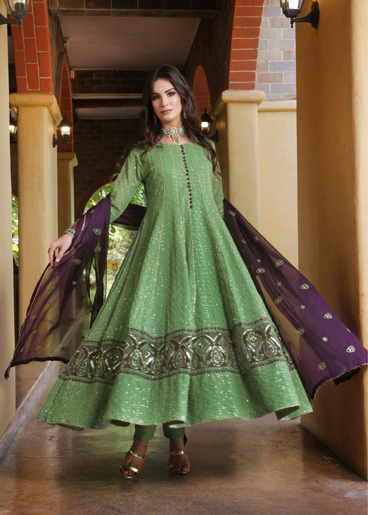 Pakistani Designer Pistachio Green Chiffon Salwar Kameez Online in KSA Riyadh Saudi Arabia Oman Bahrain Qatar