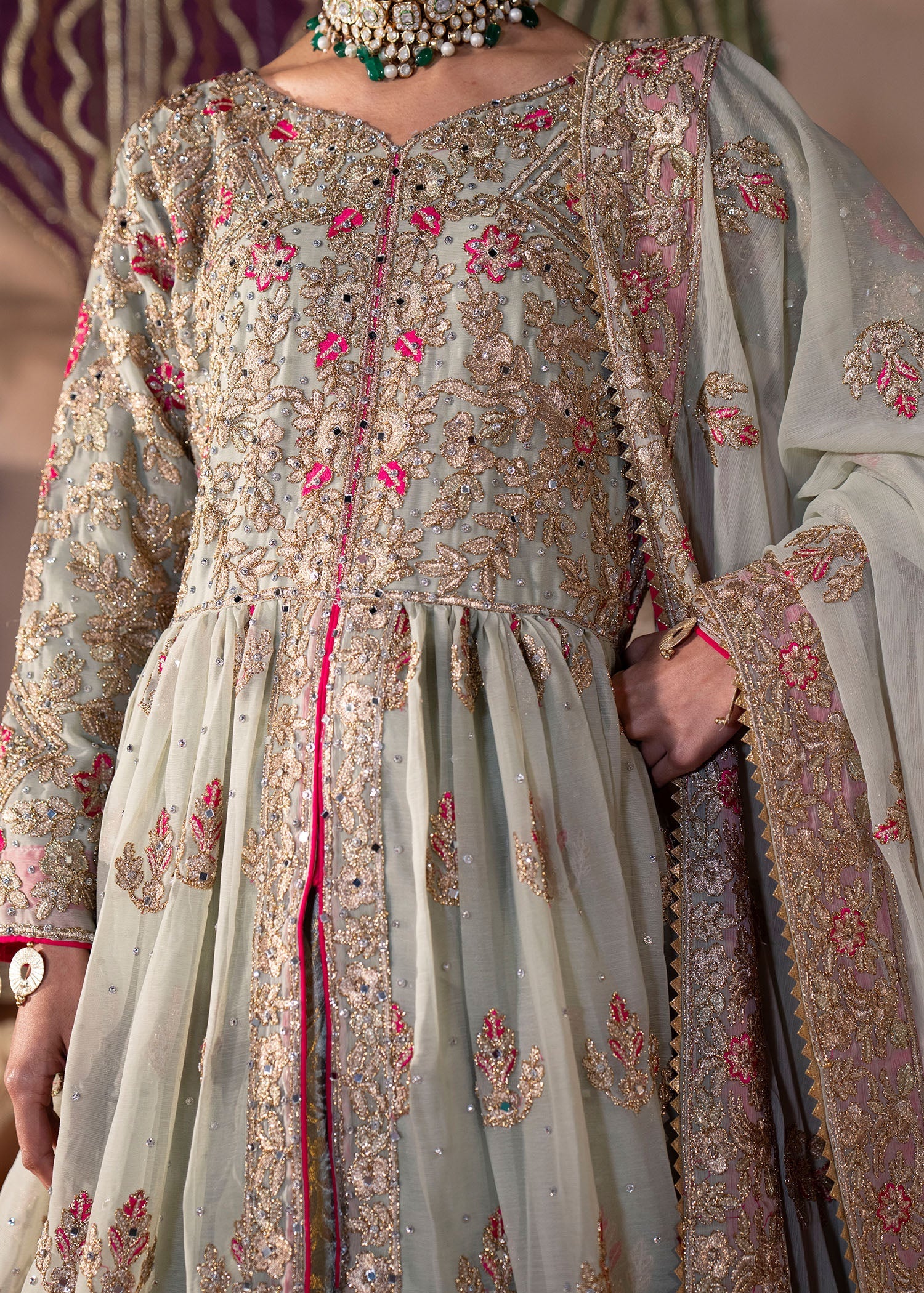 Pakistani Designer Pistachio Green Chiffon Salwar Kameez Online in KSA Riyadh Saudi Arabia Oman Bahrain Qatar