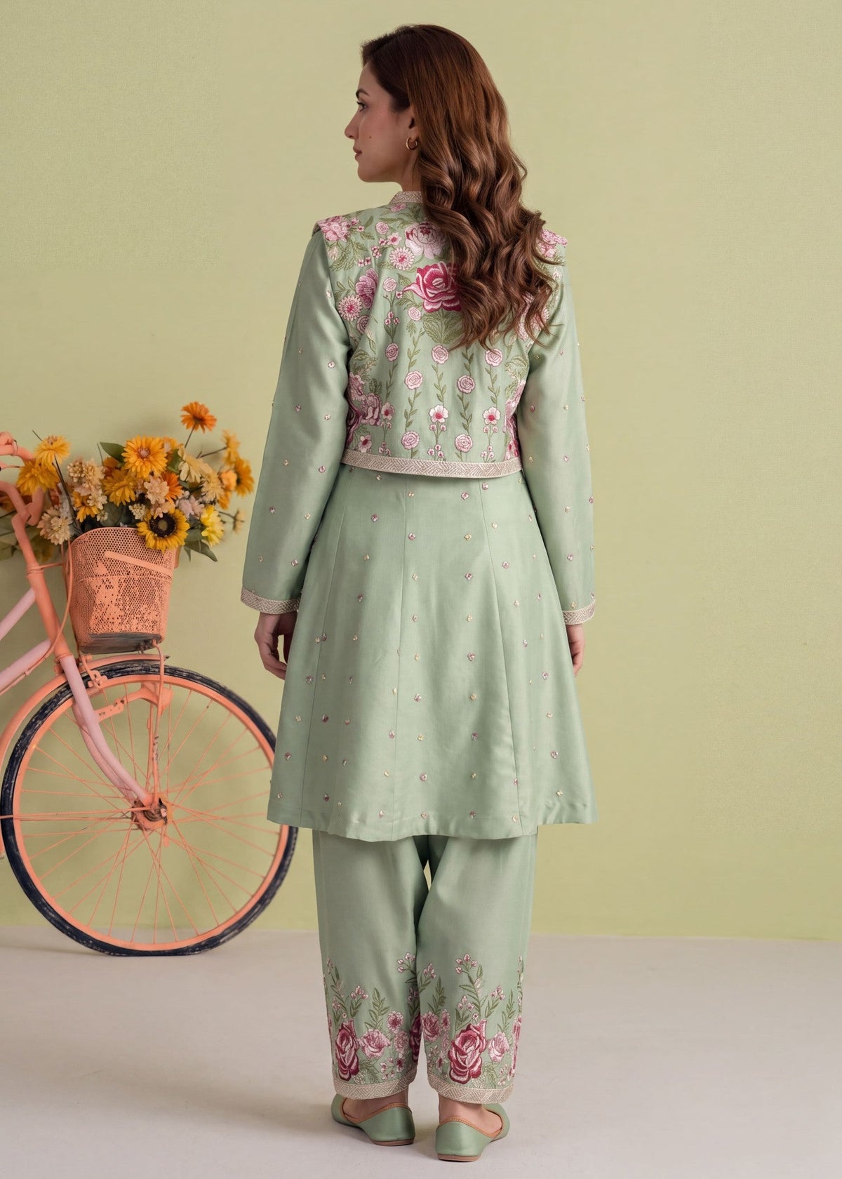 Pakistani Designer Pistachio Green Dhanak Salwar Kameez Online in KSA Riyadh Saudi Arabia Oman Bahrain Qatar