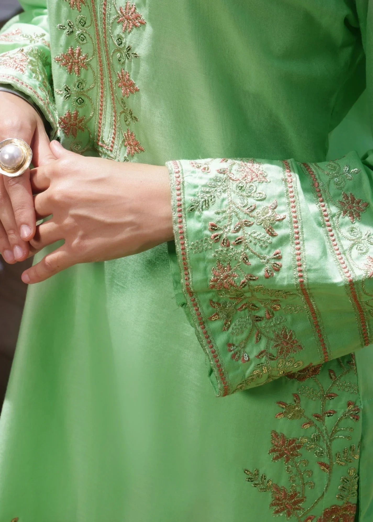 Pakistani Designer Pistachio Green Lawn Cotton Kurta Pajama Online in Sri Lanka India Australia