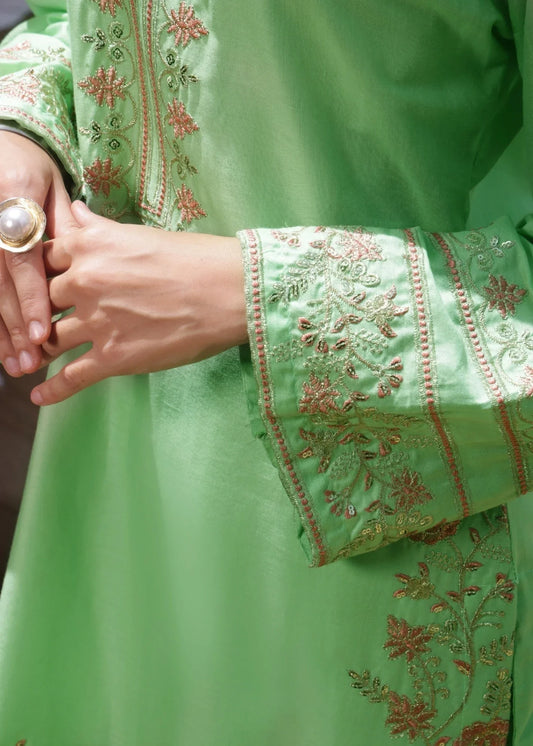 Pakistani Designer Pistachio Green Lawn Cotton Kurta Pajama Online in Sri Lanka India Australia