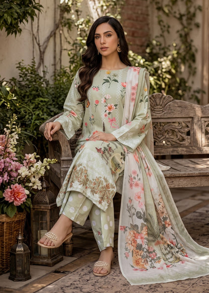 Pakistani Designer Pistachio Green Lawn Salwar Kameez Online in KSA Riyadh Saudi Arabia Oman Bahrain Qatar