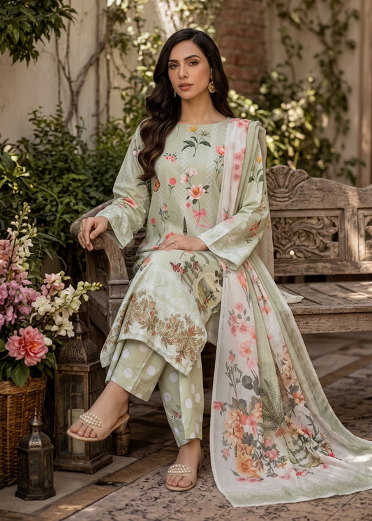 Pakistani Designer Pistachio Green Lawn Salwar Kameez Online in KSA Riyadh Saudi Arabia Oman Bahrain Qatar