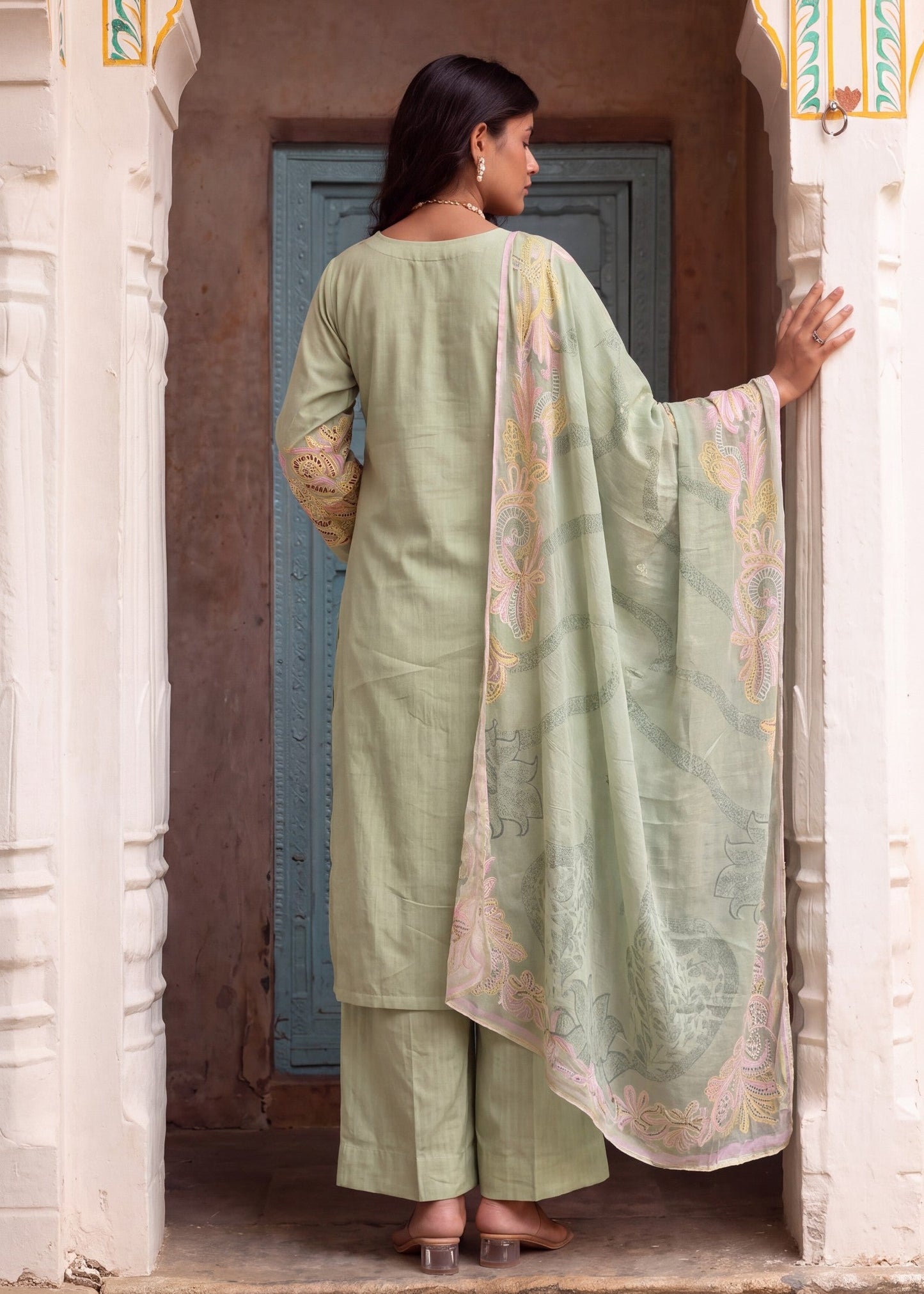 Pakistani Designer Pistachio Green Lawn Shalwar Kameez Online in KSA Riyadh Saudi Arabia Oman Bahrain Qatar