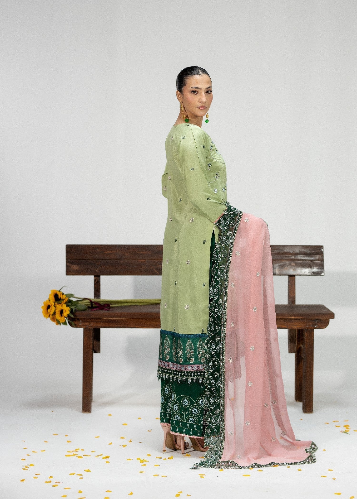 Pakistani Designer Pistachio Green Silk Salwar Kameez Online in KSA Riyadh Saudi Arabia Oman Bahrain Qatar