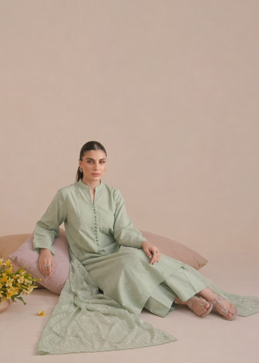 Pakistani Designer Pistachio Lawn Kurta Set Online in KSA Riyadh Saudi Arabia Oman Bahrain Qatar