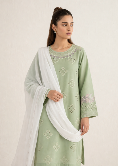 Pakistani Designer Pistachio Lawn Salwar Kameez Online in KSA Riyadh Saudi Arabia Oman Bahrain Qatar