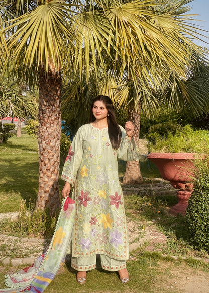 Pakistani Designer Pistachio Lawn Salwar Kameez Online in KSA Riyadh Saudi Arabia Oman Bahrain Qatar