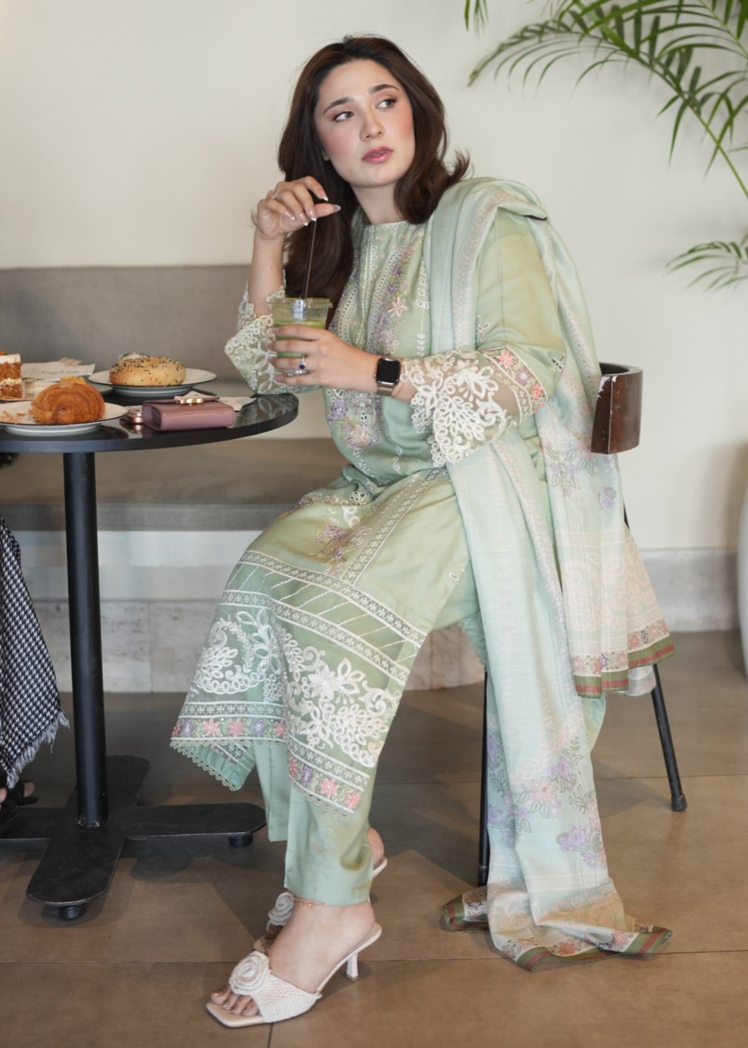 Pakistani Designer Pistachio Lawn Salwar Kameez Online in KSA Riyadh Saudi Arabia Oman Bahrain Qatar