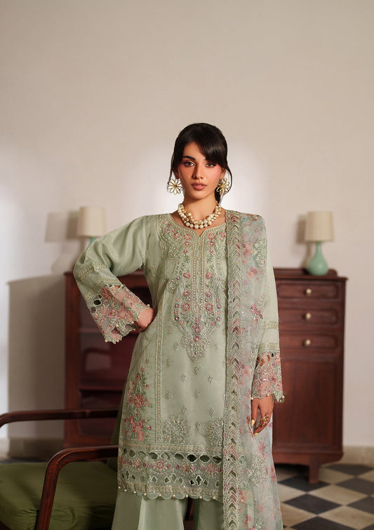 Pakistani Designer Pistachio Organza Salwar Kameez Online in KSA Riyadh Saudi Arabia Oman Bahrain Qatar