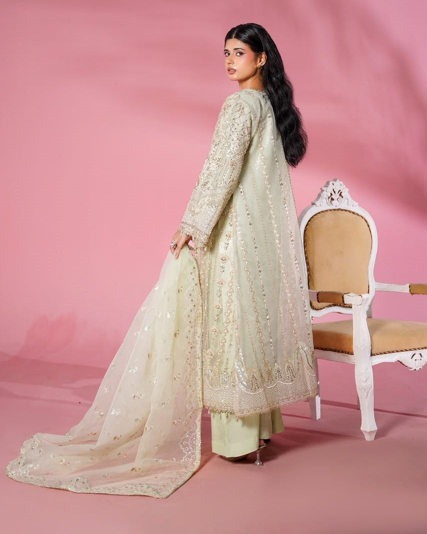 Pakistani Designer Pistachio Organza Suit Online in KSA Riyadh Saudi Arabia Oman Bahrain Qatar