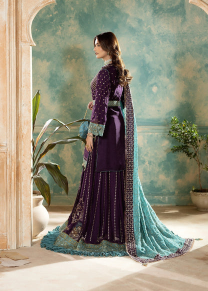 Pakistani Designer Plum Chiffon Lehenga Set Online in KSA Riyadh Saudi Arabia Oman Bahrain Qatar