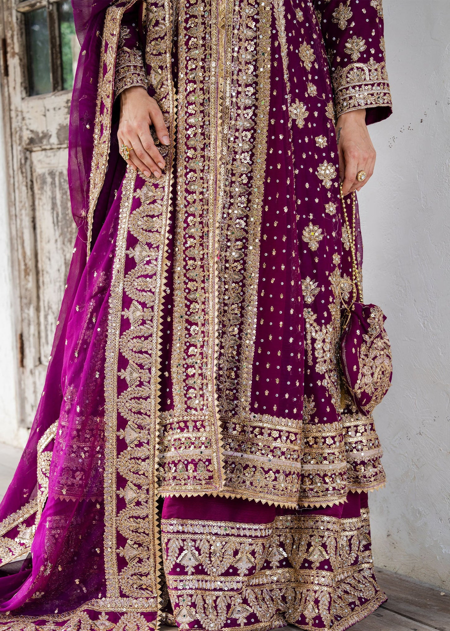 Pakistani Designer Plum Chiffon Salwar Kameez Online in KSA Riyadh Saudi Arabia Oman Bahrain Qatar