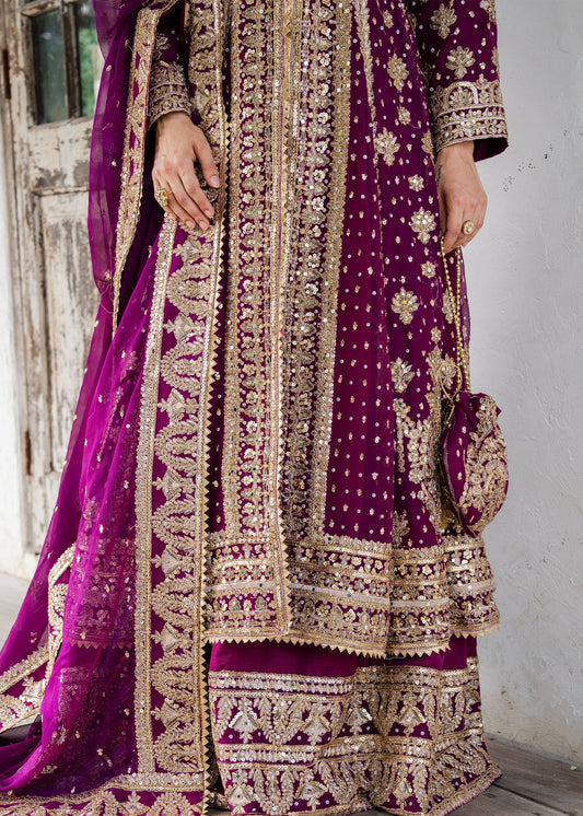 Pakistani Designer Plum Chiffon Salwar Kameez Online in KSA Riyadh Saudi Arabia Oman Bahrain Qatar