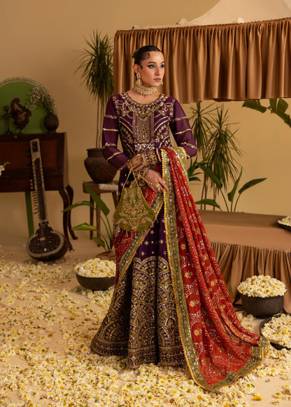 Pakistani Designer Plum Purple Chiffon Salwar Kameez Online in KSA Riyadh Saudi Arabia Oman Bahrain Qatar
