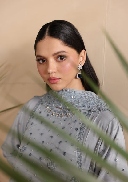 Pakistani Designer Powder Blue Chiffon Suit Online in KSA Riyadh Saudi Arabia Oman Bahrain Qatar