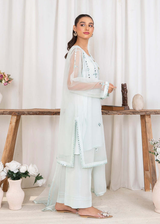 Pakistani Designer Powder Blue Organza Salwar Kameez Online in KSA Riyadh Saudi Arabia Oman Bahrain Qatar