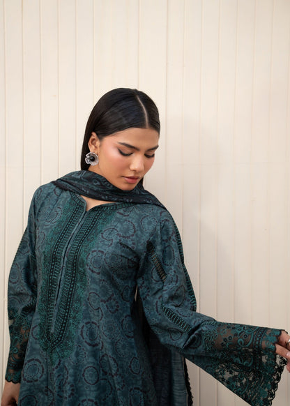 Pakistani Designer Prussian Blue Khaddar Salwar Kameez Online in KSA Riyadh Saudi Arabia Oman Bahrain Qatar