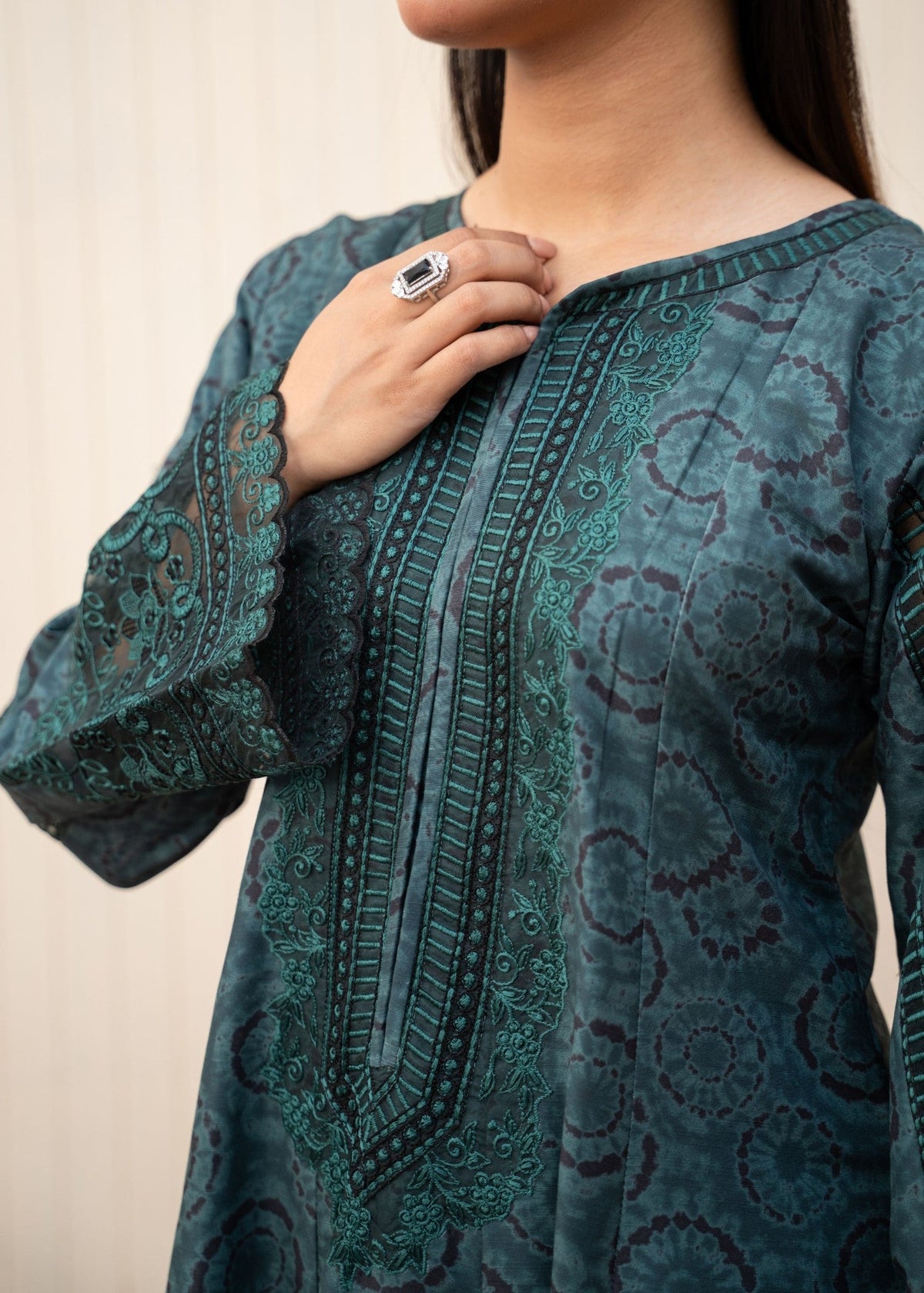 Pakistani Designer Prussian Blue Khaddar Salwar Kameez Online in KSA Riyadh Saudi Arabia Oman Bahrain Qatar