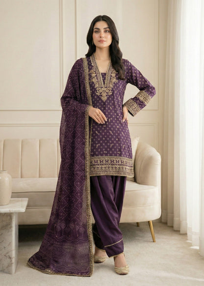 Pakistani Designer Purple Chiffon Farshi Shalwar Online in KSA Riyadh Saudi Arabia Oman Bahrain Qatar