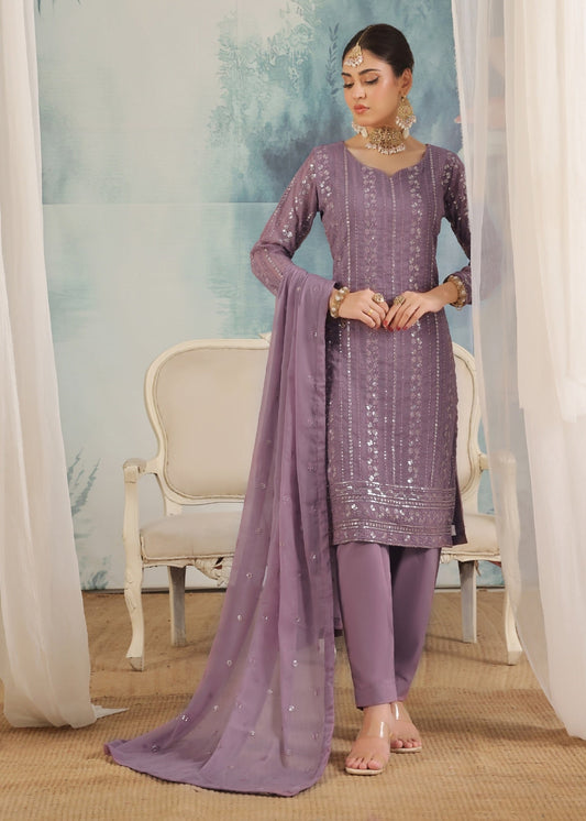 Pakistani Designer Purple Chiffon Salwar Kameez Online in KSA Riyadh Saudi Arabia Oman Bahrain Qatar
