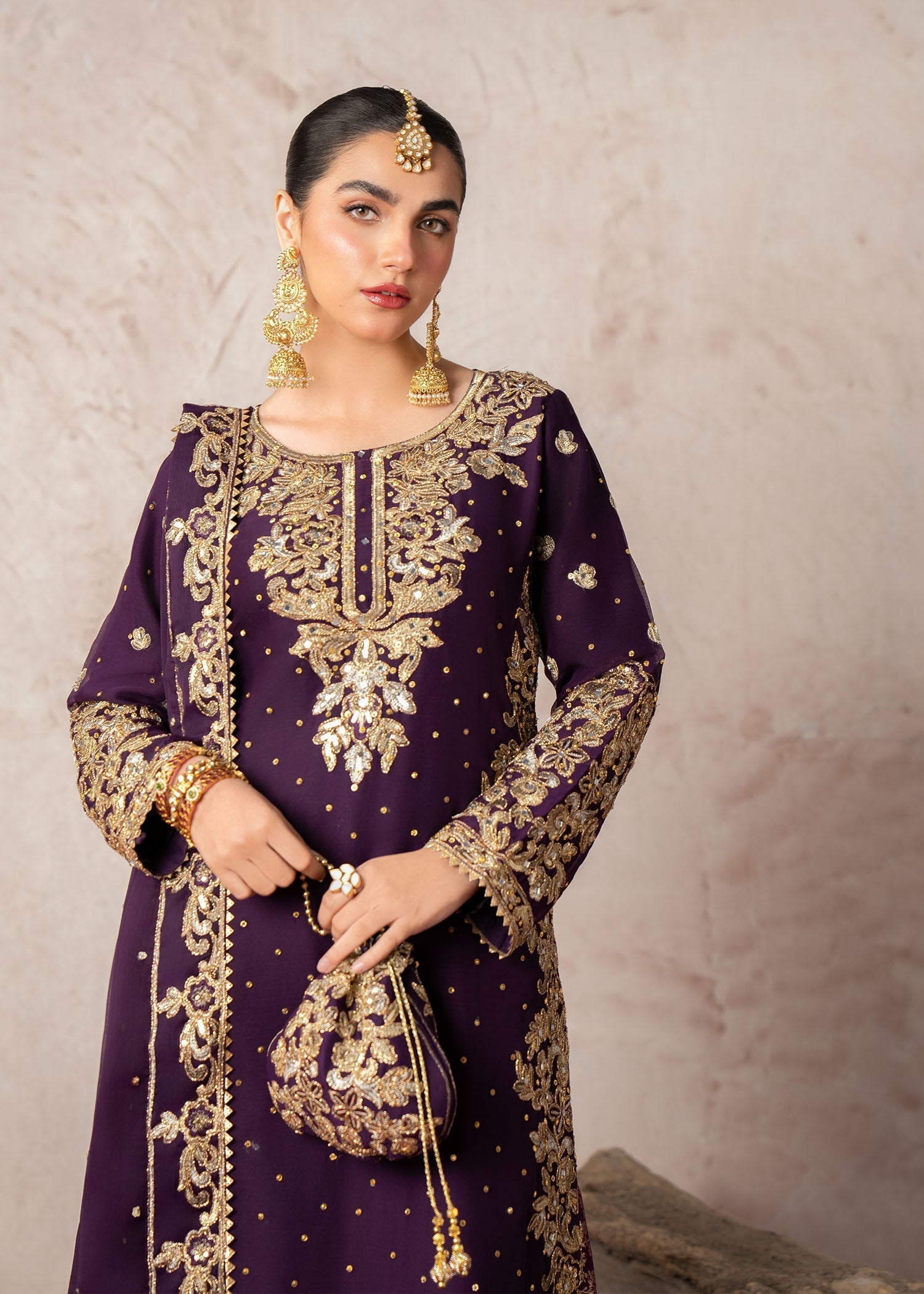 Pakistani Designer Purple Chiffon Salwar Kameez Online in KSA Riyadh Saudi Arabia Oman Bahrain Qatar