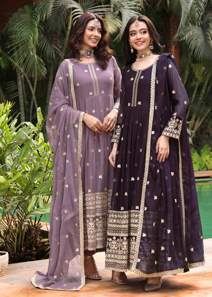 Pakistani Designer Purple Chiffon Salwar Kameez Online in KSA Riyadh Saudi Arabia Oman Bahrain Qatar