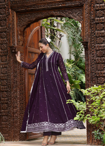 Pakistani Designer Purple Chiffon Salwar Kameez Online in KSA Riyadh Saudi Arabia Oman Bahrain Qatar
