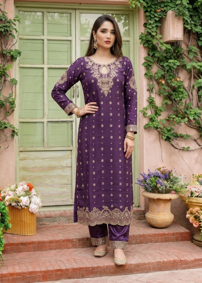 Pakistani Designer Purple Chiffon Salwar Kameez Online in KSA Riyadh Saudi Arabia Oman Bahrain Qatar