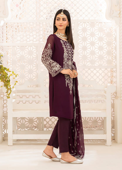 Pakistani Designer Purple Chiffon Salwar Kameez Online in KSA Riyadh Saudi Arabia Oman Bahrain Qatar