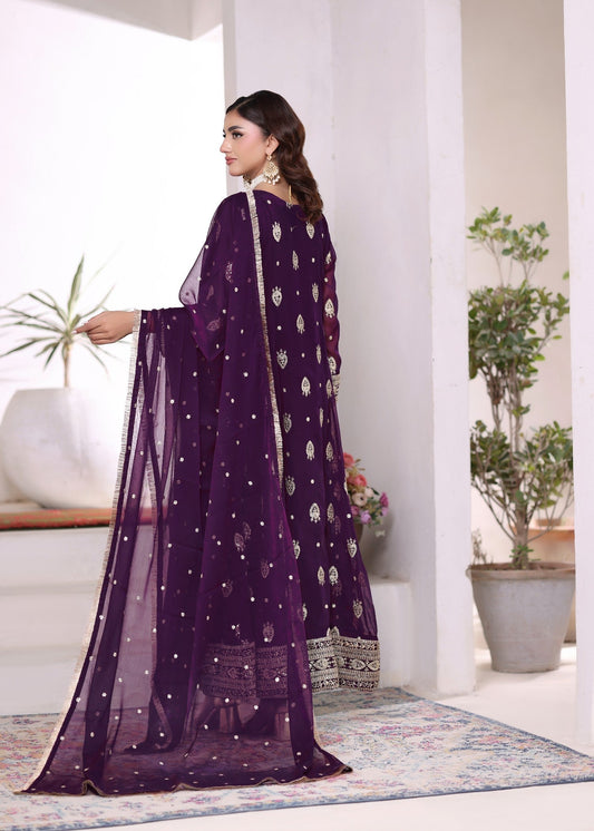 Pakistani Designer Purple Chiffon Salwar Kameez Online in KSA Riyadh Saudi Arabia Oman Bahrain Qatar