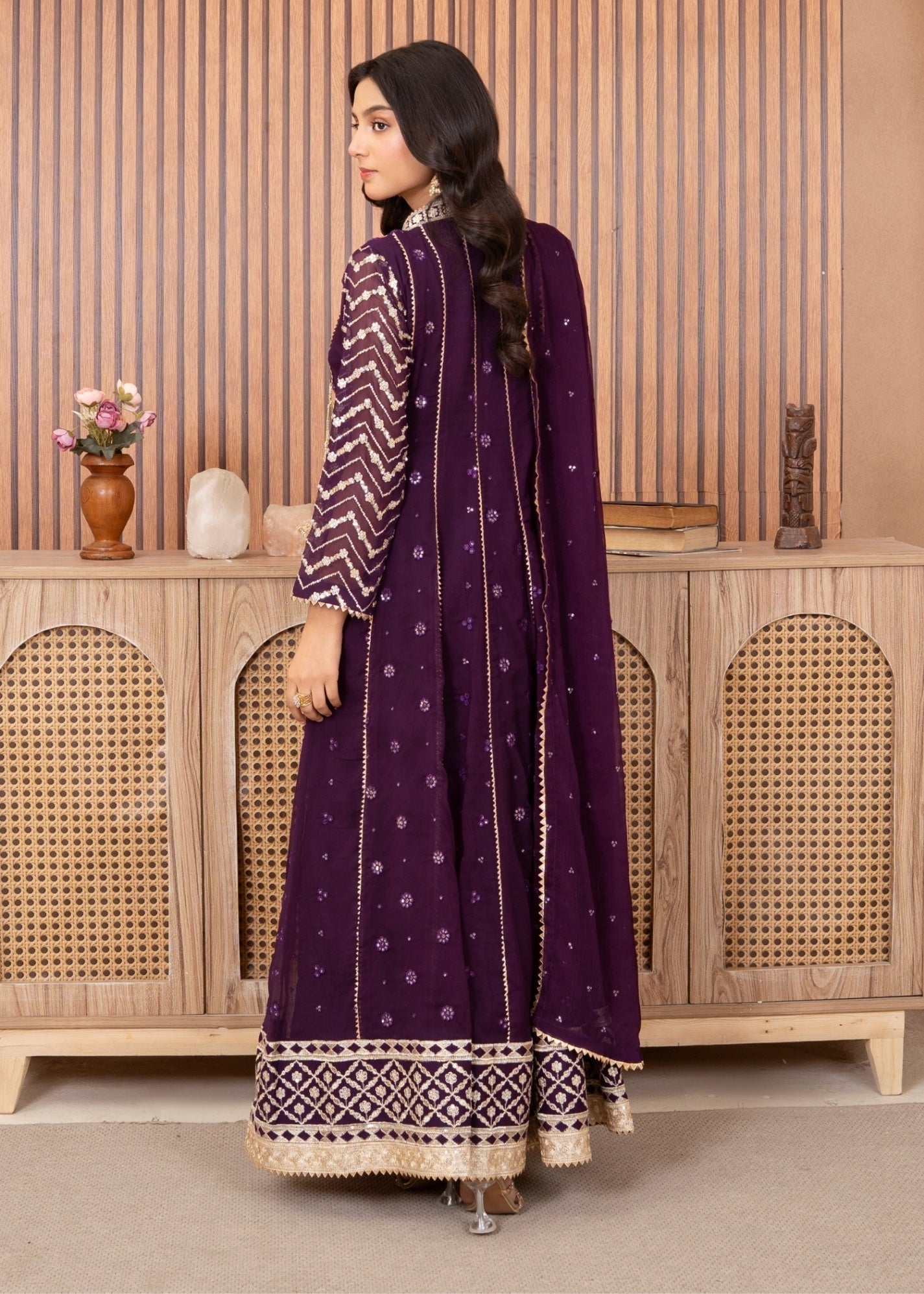 Pakistani Designer Purple Chiffon Salwar Kameez Online in KSA Riyadh Saudi Arabia Oman Bahrain Qatar