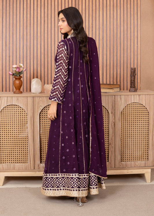 Pakistani Designer Purple Chiffon Salwar Kameez Online in KSA Riyadh Saudi Arabia Oman Bahrain Qatar