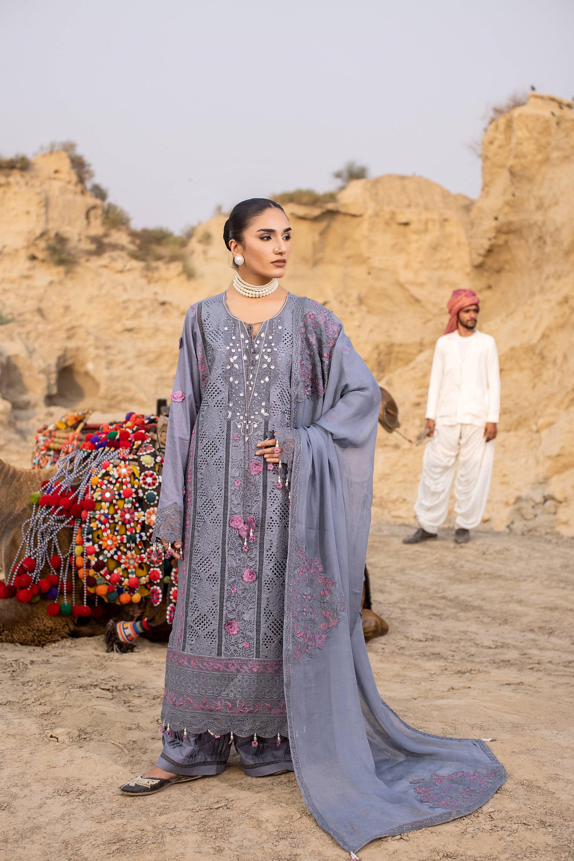 Pakistani Designer Purple Cotton Salwar Kameez Online in KSA Riyadh Saudi Arabia Oman Bahrain Qatar