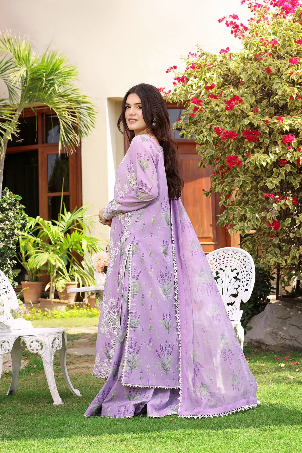 Pakistani Designer Purple Lawn Salwar Kameez Online in KSA Riyadh Saudi Arabia Oman Bahrain Qatar