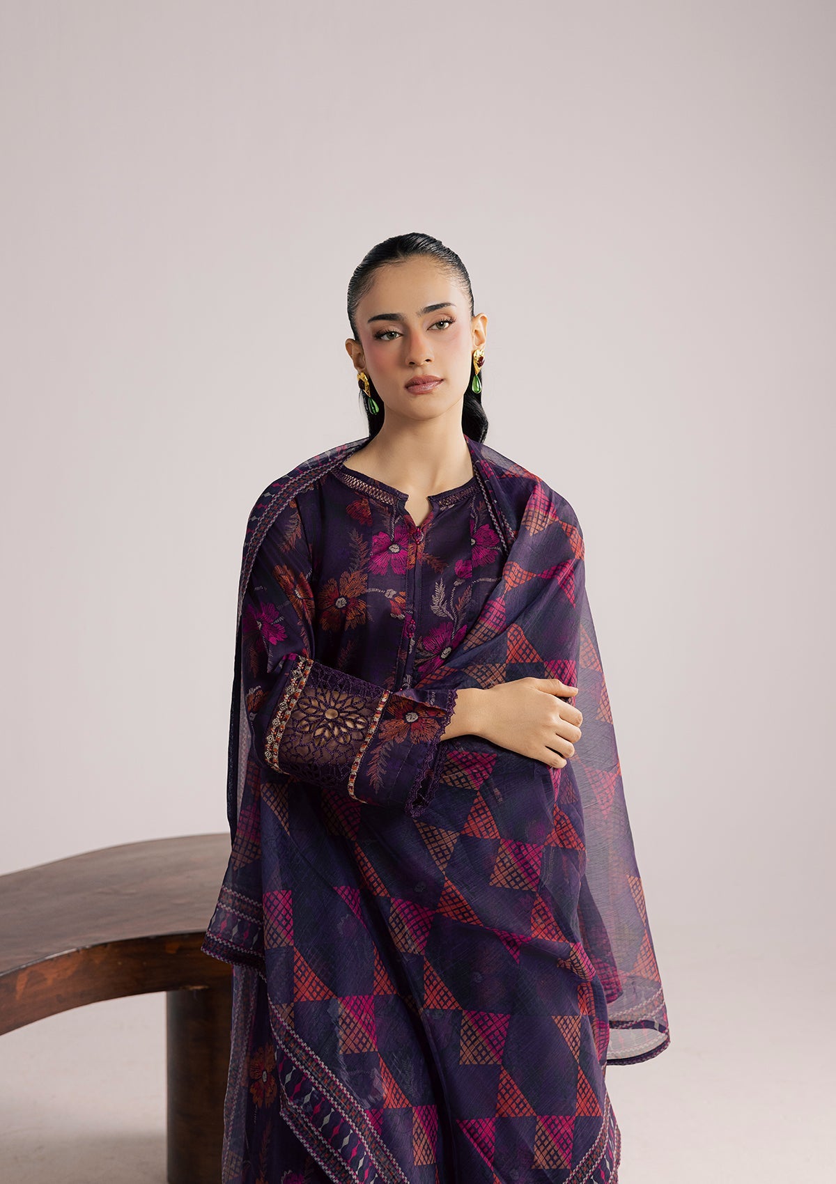 Pakistani Designer Purple Lawn Salwar Kameez Online in KSA Riyadh Saudi Arabia Oman Bahrain Qatar